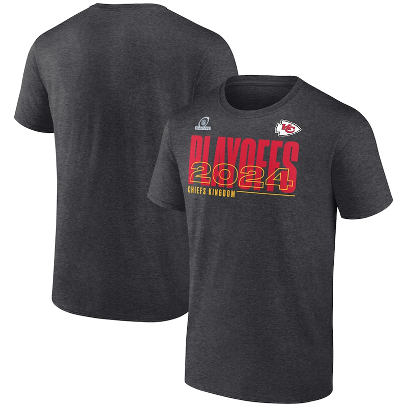 Men's Kansas City Chiefs Charcoal 2024 Playoffs T-Shirt Men's Kansas City Chiefs Charcoal 2024 Playoffs T-Shirt